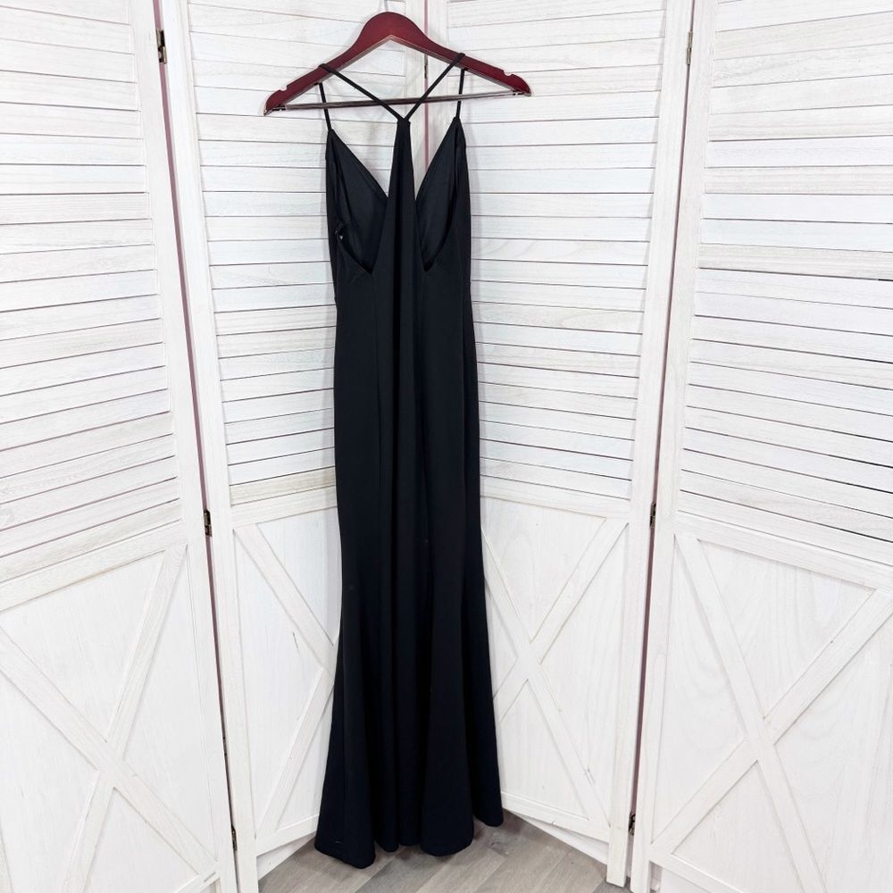 Lulus Amelia Plunge Neck Racerback Sleeveless Maxi Dress Evening Gown Black XS‎ - Picture 9 of 14